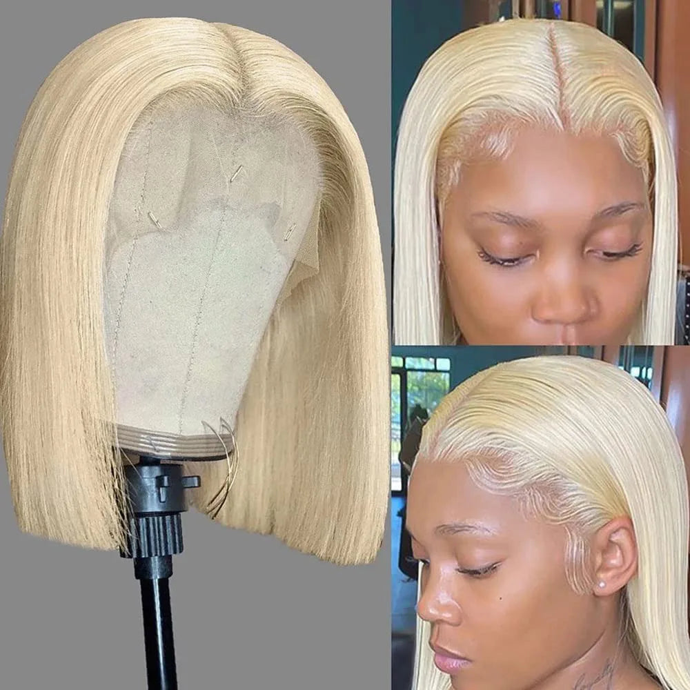 613 Blonde Bob Wig Human Hair 200% Density Straight Bob Wig Human Hair 13x4 HD Lace Frontal Wigs 100% Real Brazilian Human Hair