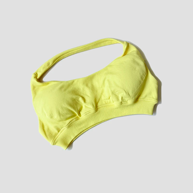 Sports Bra Women Shockproof Seamless Halter Top High Support Push-up Open Back Gym Wear Fitness Workout Underwear