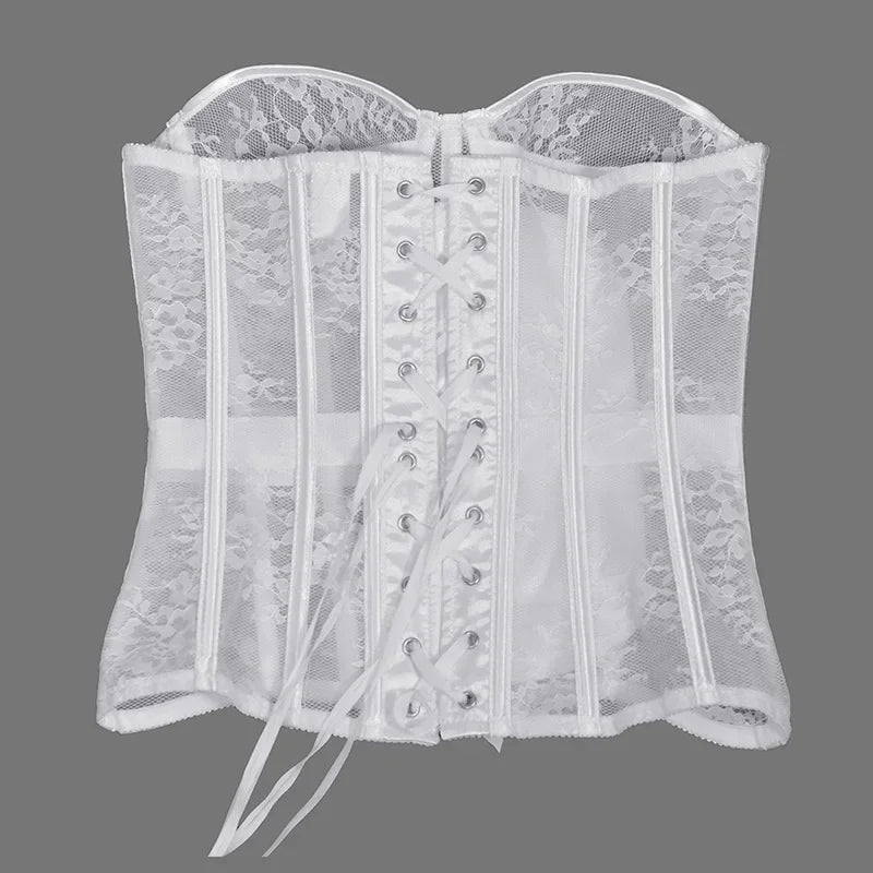 Sexy Thin Body Shaper Underwear Corset Waist Trainer Lingerie Lace Corsets Perspective Mesh Shapewear Women Fashion Clothes Faja