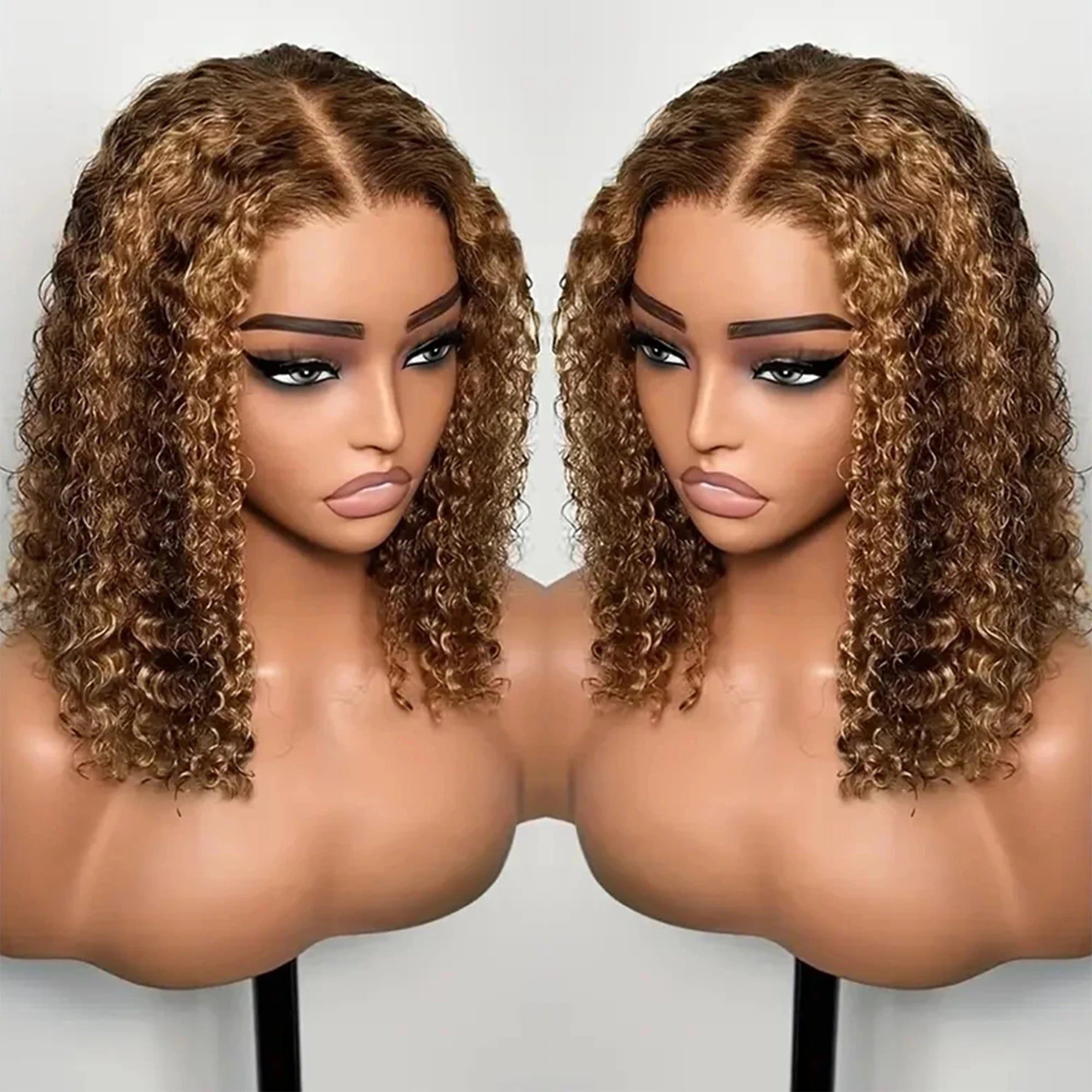 4/27 Highlight Curly Wigs 13x4 HD Transparent Lace Frontal Human Hair Wig Short Brazilian Brown Blonde Color Water Wave Bob Wigs