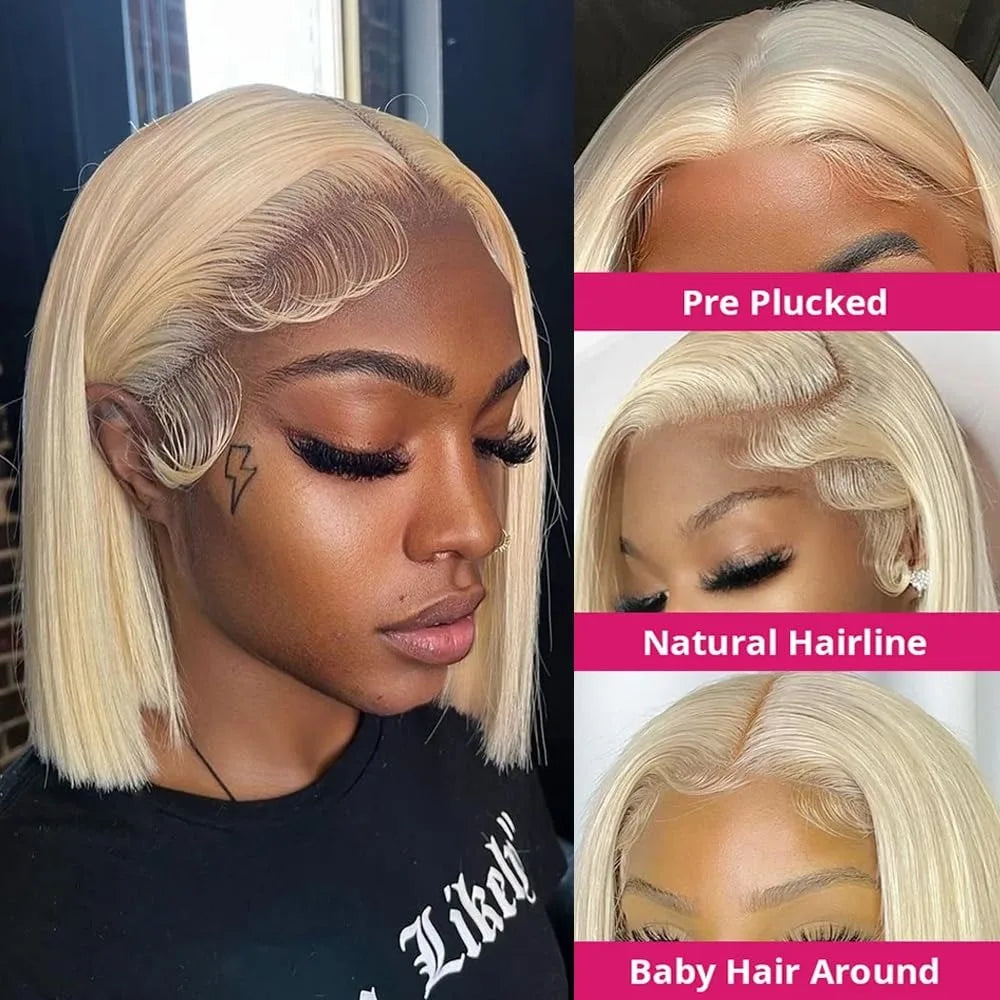 613 Blonde Bob Wig Human Hair 200% Density Straight Bob Wig Human Hair 13x4 HD Lace Frontal Wigs 100% Real Brazilian Human Hair