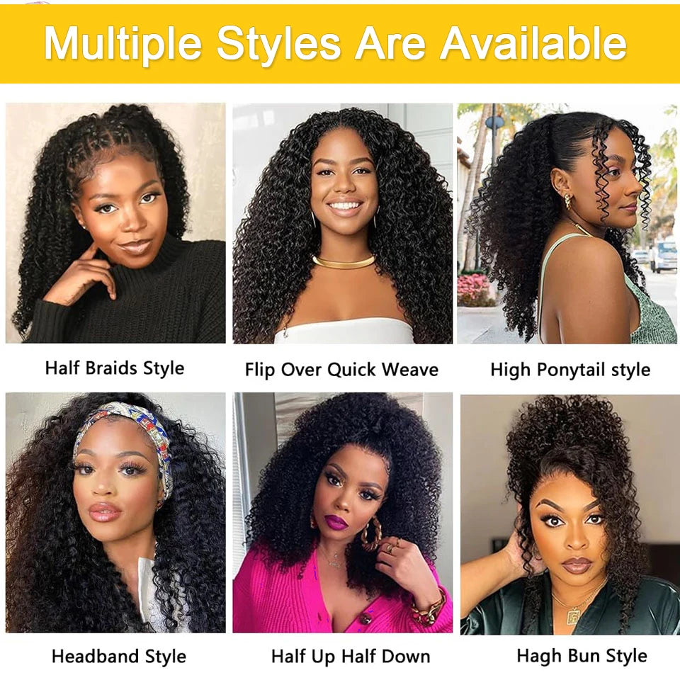 3 In 1 half wigs human hair Drawstring No lace wigs Half wig water wave human hair wig 100 human hair wigs for woman curly wigs