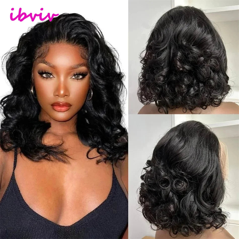 Super Double Drawn Glueless Wig 100% Human Hair Ready To Go 12inch Loose Deep 250% High Density 13x4 Transparent Lace Front Wigs