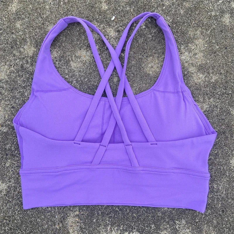 Solid Color Women Cross Back Fitness Underwear Soft Fitness Sport Bra Top Gym Yoga Athletic Workout With Chest Pad Comprehensive