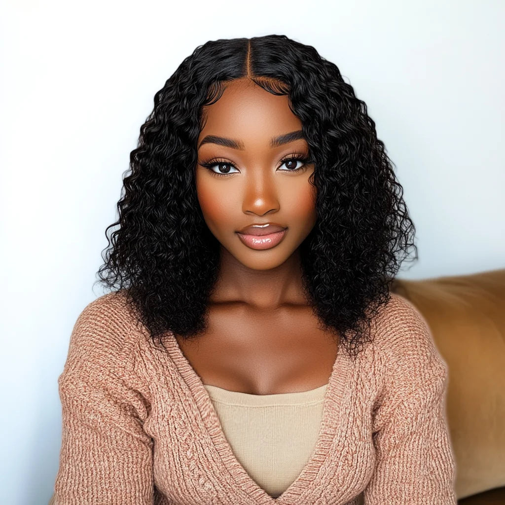Sleek Curly Human Hair Wigs For Women 12 Inch Short Curly Bob Human Hair Wigs 13X6X1 Lace Front Wigs Natural Curly Bob Lace Wigs
