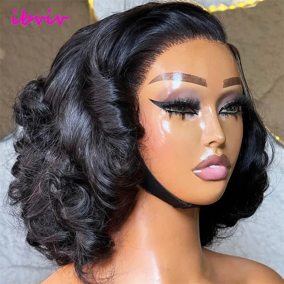 Super Double Drawn Glueless Wig 100% Human Hair Ready To Go 12inch Loose Deep 250% High Density 13x4 Transparent Lace Front Wigs