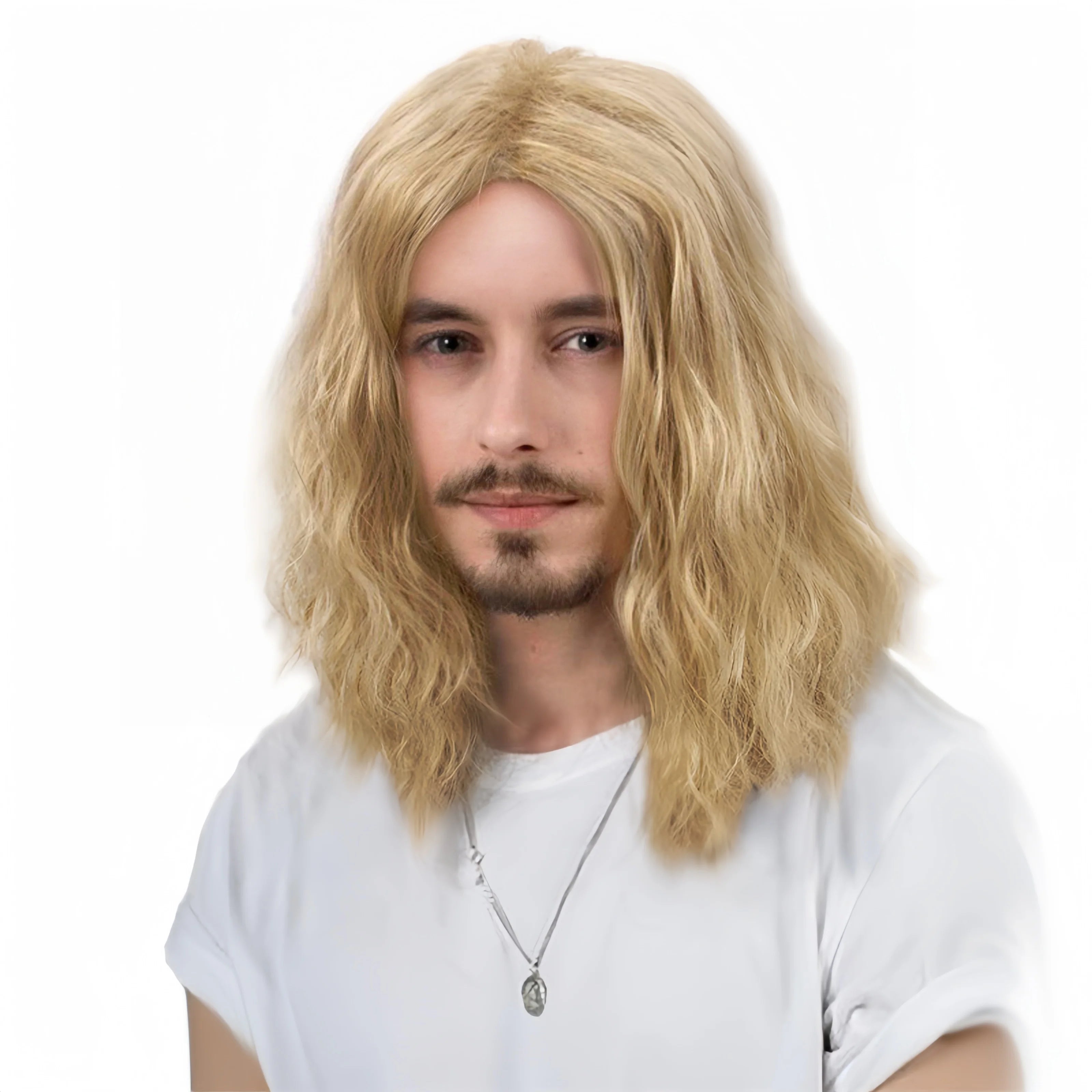 Wig men's shoulder-length curly hair handsome corn hot fashion synthetic fiber high temperature silk wig full head cover
