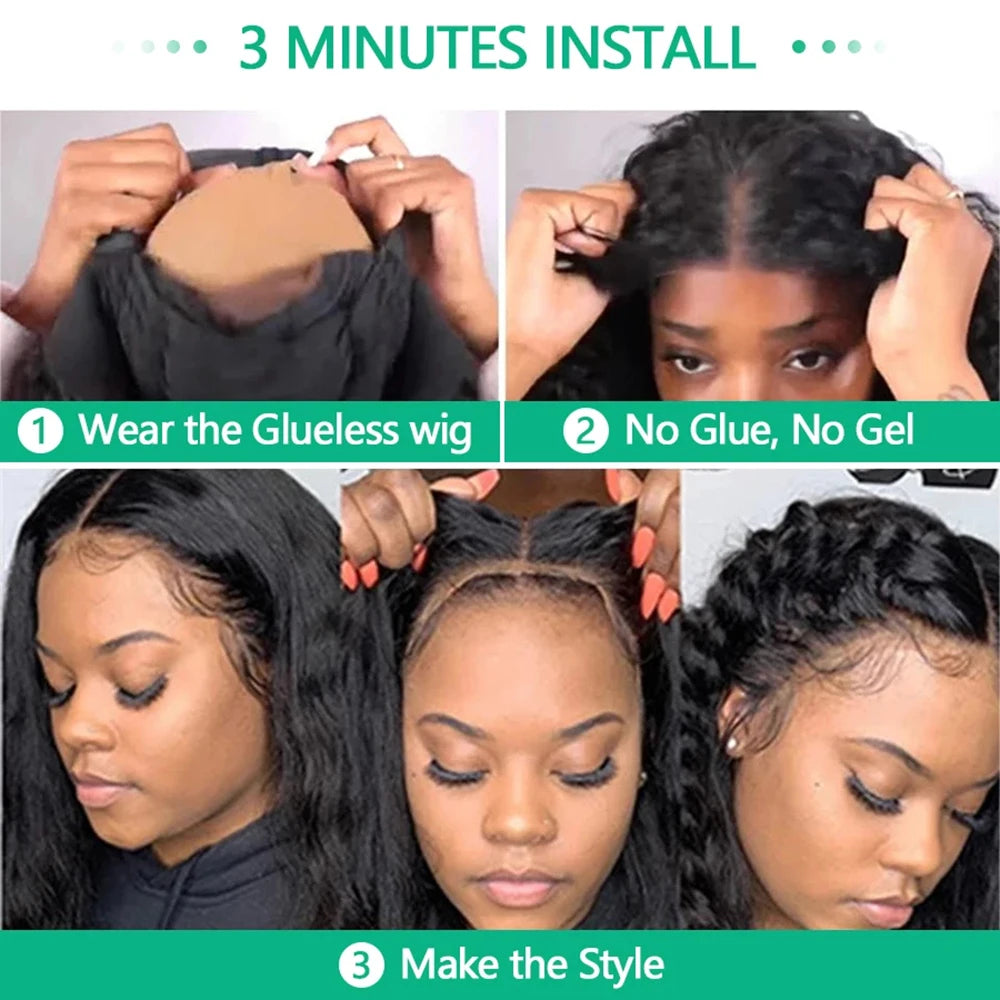 4x4 Glueless Wig Human Hair Ready To Wear 16 Inch Bob Wig Human Hair  Brazilian Glueless Wigs Human Hair Water Wave Glueless Wig