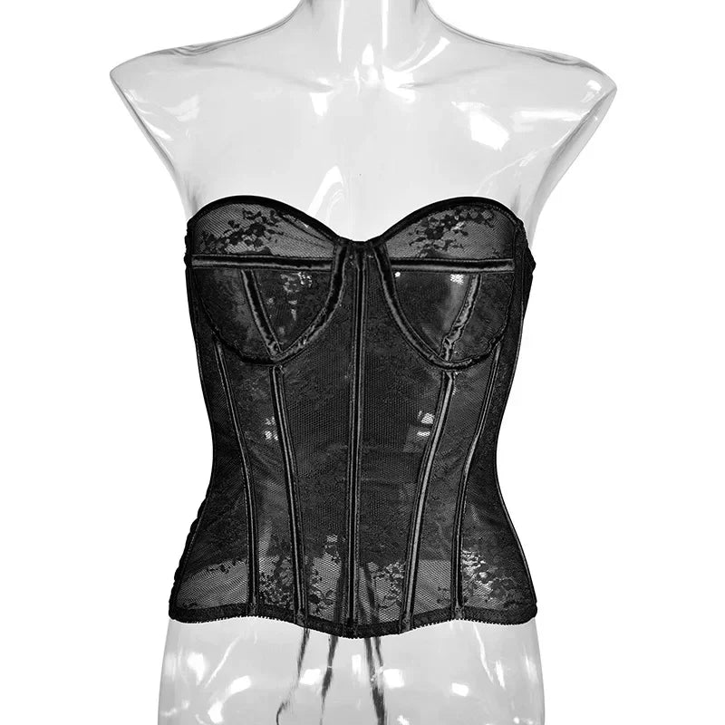 Sexy Thin Body Shaper Underwear Corset Waist Trainer Lingerie Lace Corsets Perspective Mesh Shapewear Women Fashion Clothes Faja