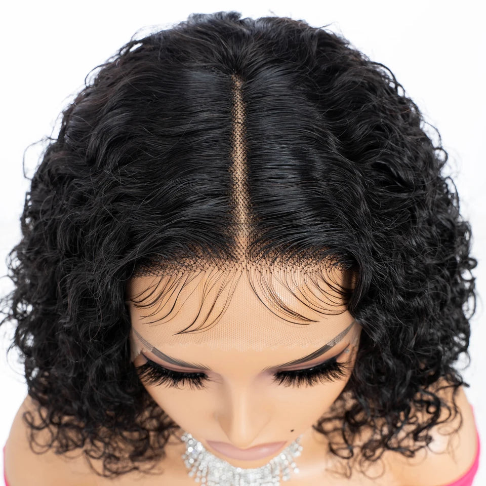 Sleek Curly Human Hair Wigs For Women 12 Inch Short Curly Bob Human Hair Wigs 13X6X1 Lace Front Wigs Natural Curly Bob Lace Wigs