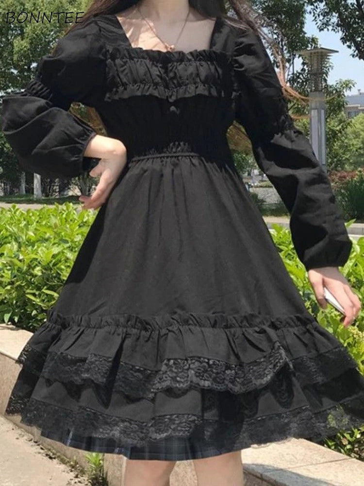 Black Dresses Women Fashion All-match Designed Harajuku Streetwear Aesthetic Clothing Hepburn Vestidos De Mujer Daily Ins Chic