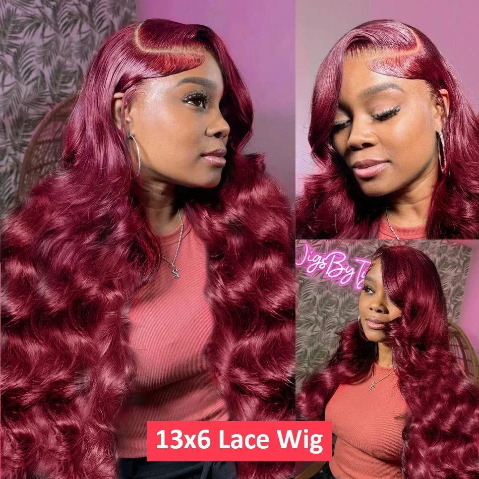 99j Burgundy 13x6 Hd Lace Frontal Human Hair Wigs Transparent Colored Body Wave Red Lace Front Wig 4x4 5x5 Closure Wig For Women