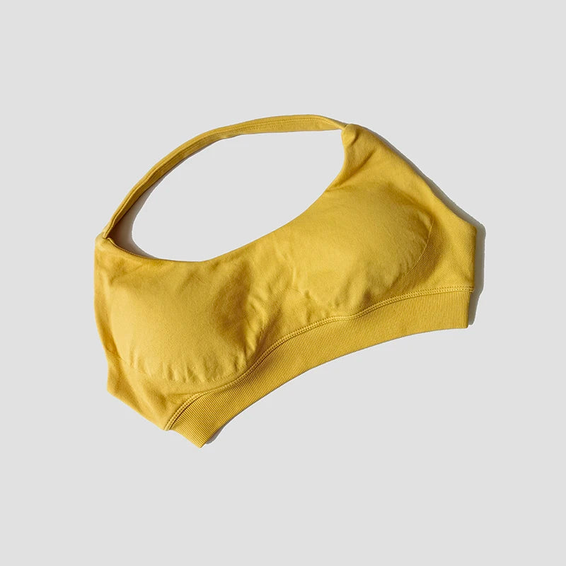 Sports Bra Women Shockproof Seamless Halter Top High Support Push-up Open Back Gym Wear Fitness Workout Underwear