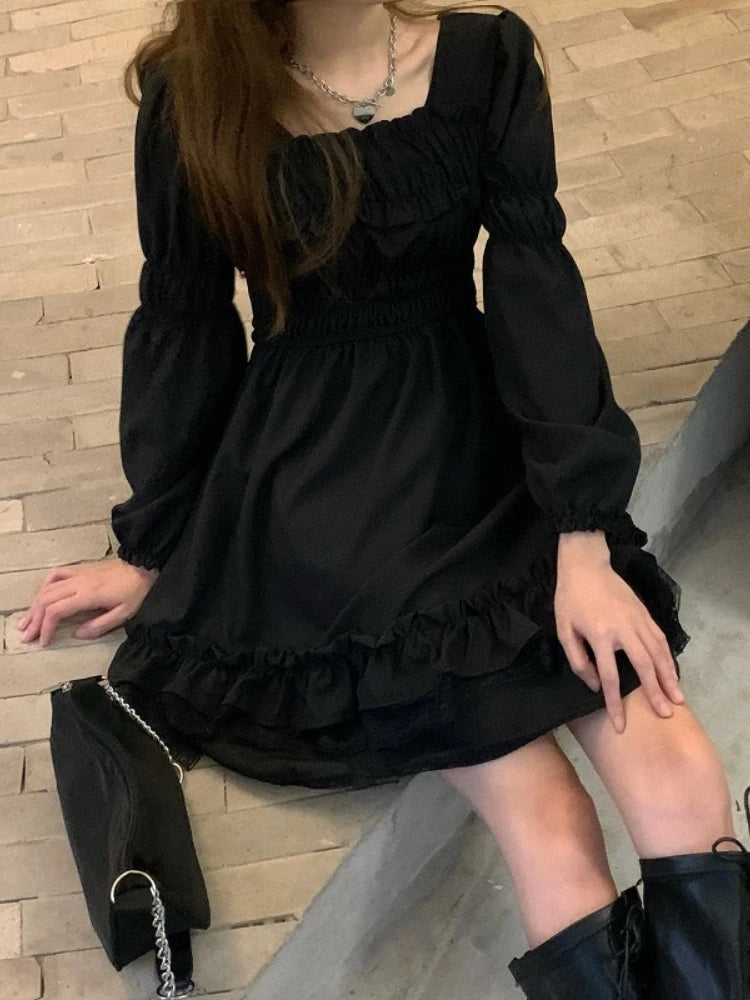 Black Dresses Women Fashion All-match Designed Harajuku Streetwear Aesthetic Clothing Hepburn Vestidos De Mujer Daily Ins Chic