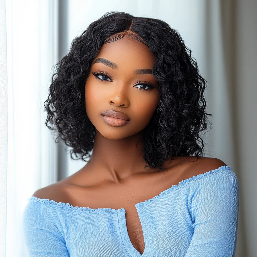 Sleek Curly Human Hair Wigs For Women 12 Inch Short Curly Bob Human Hair Wigs 13X6X1 Lace Front Wigs Natural Curly Bob Lace Wigs