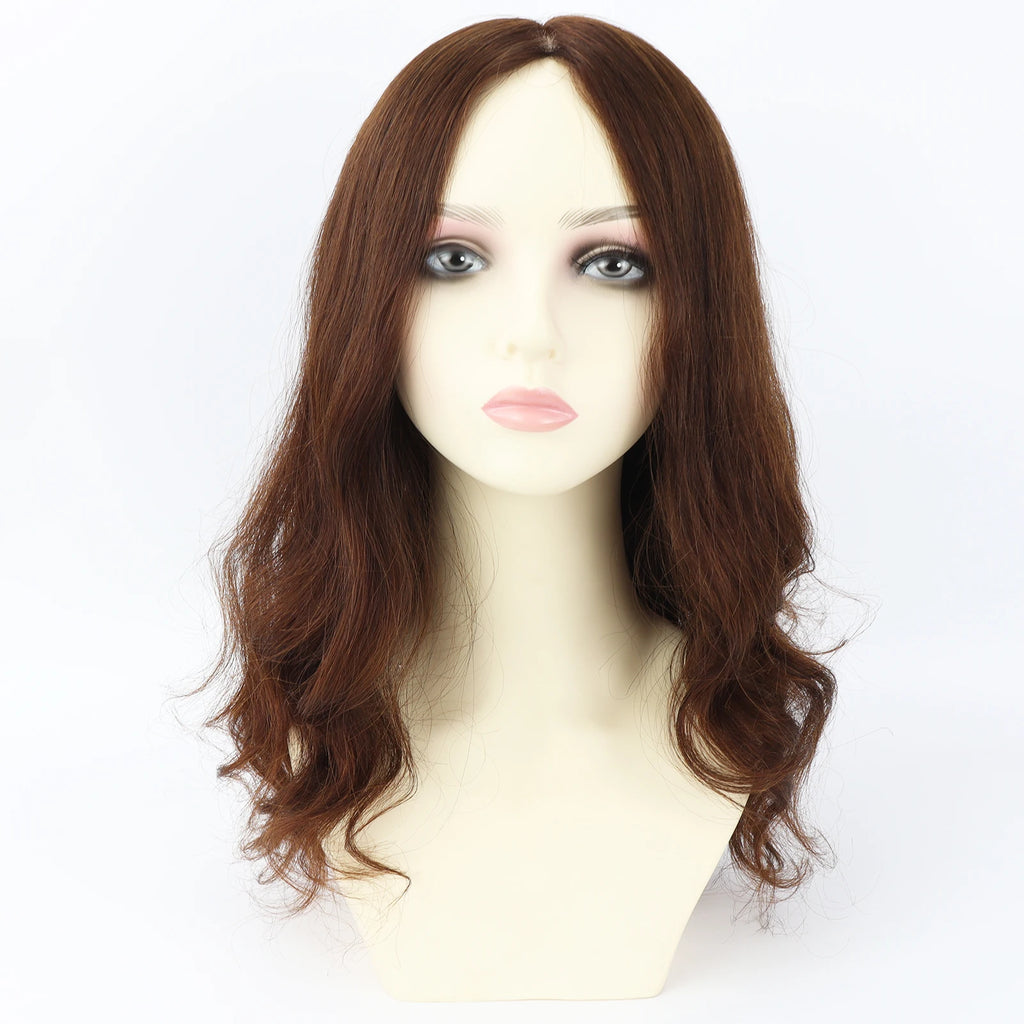 Natural Wave Human Hair Wig Medium Brown Real Virgin European Human Hair Wig for Women 6x6" Silk Base with PU Front