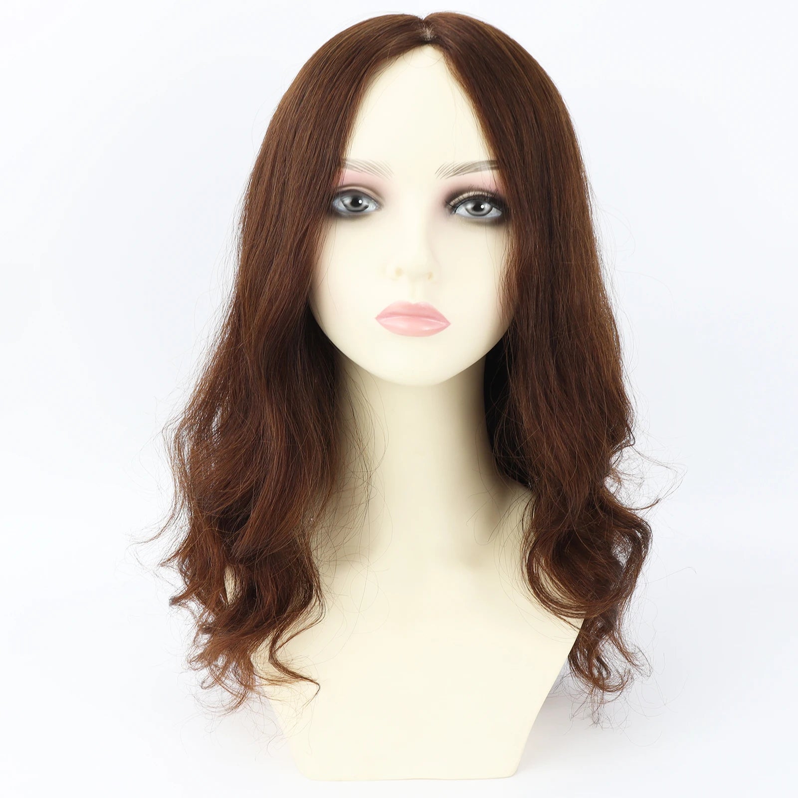 Natural Wave Human Hair Wig Medium Brown Real Virgin European Human Hair Wig for Women 6x6" Silk Base with PU Front