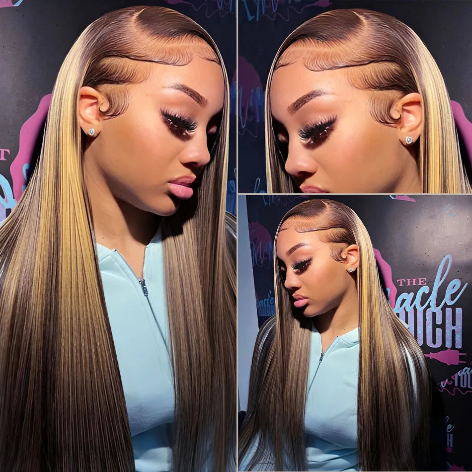 Highlight Wig 13x6 Human Hair Honey Blonde Brown Colored HD Lace Front Wigs For Women Pre Plucked Bone Straight Lace Frontal Wig