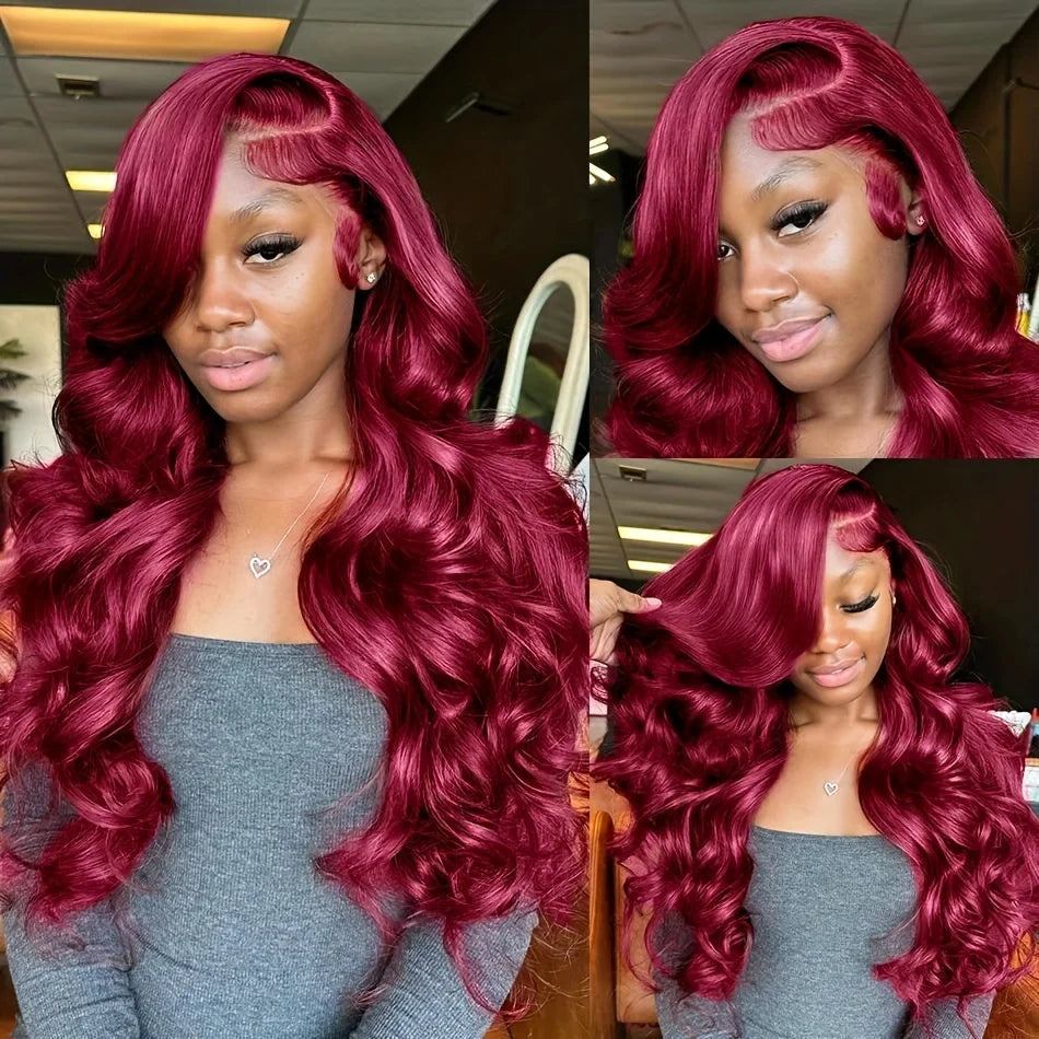 99j Burgundy 13x6 Hd Lace Frontal Human Hair Wigs Transparent Colored Body Wave Red Lace Front Wig 4x4 5x5 Closure Wig For Women