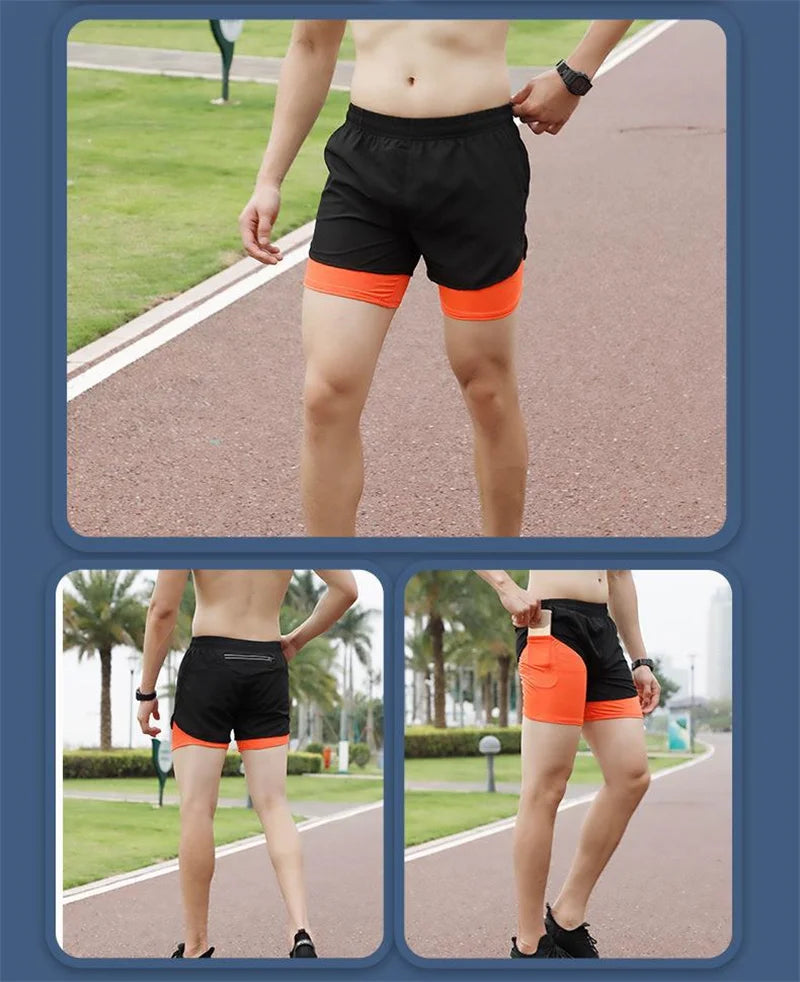 2025 Sport Shorts Men Sportswear Double-deck Training Short Pant Summer 2 In 1 Beach Homme Clothing Jogging Gym Running Shorts