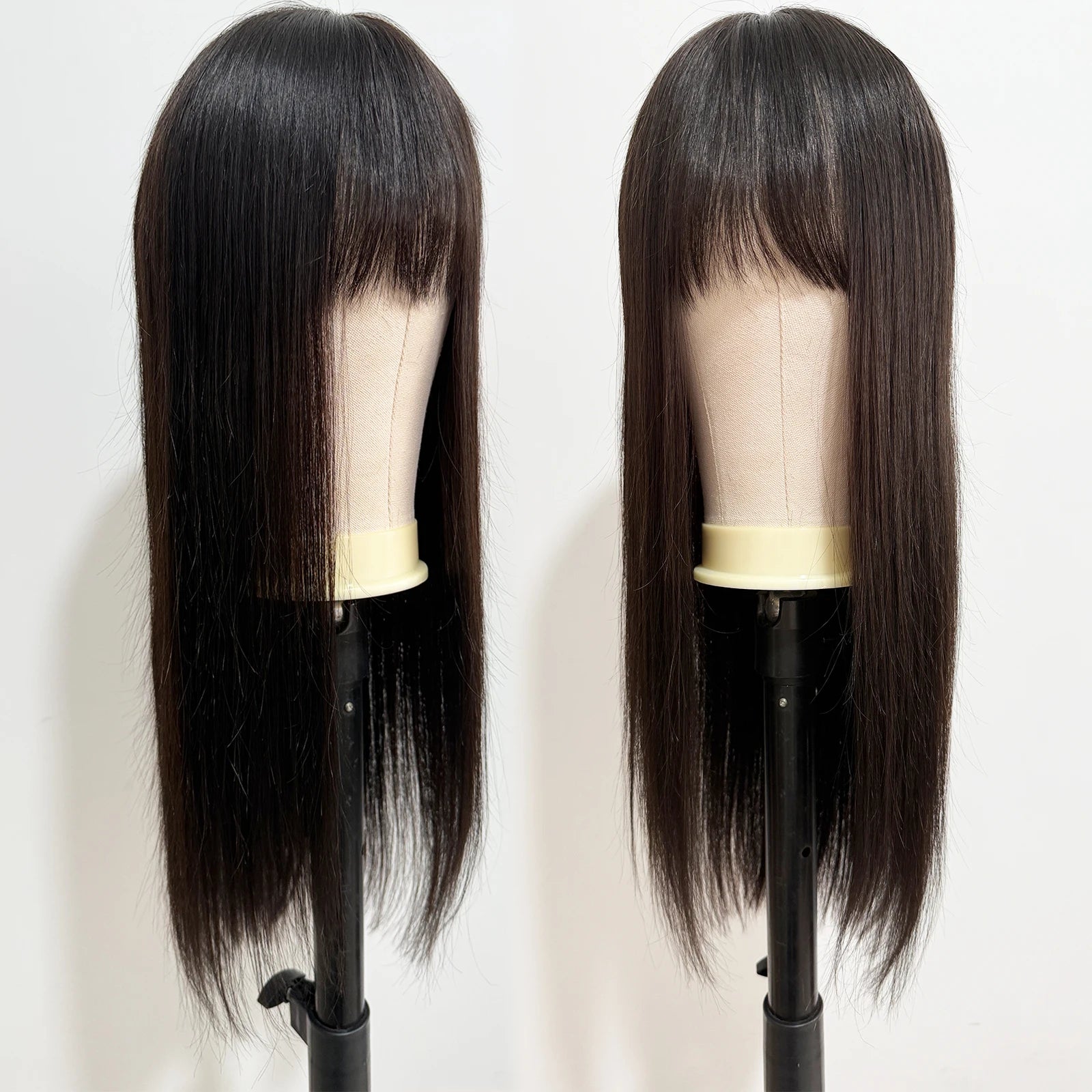 Real Virgin European Human Hair Wig with Bangs 6x6“ Silk Base Wig for Women 22” Bob Hair with PU Around Everyday Wear