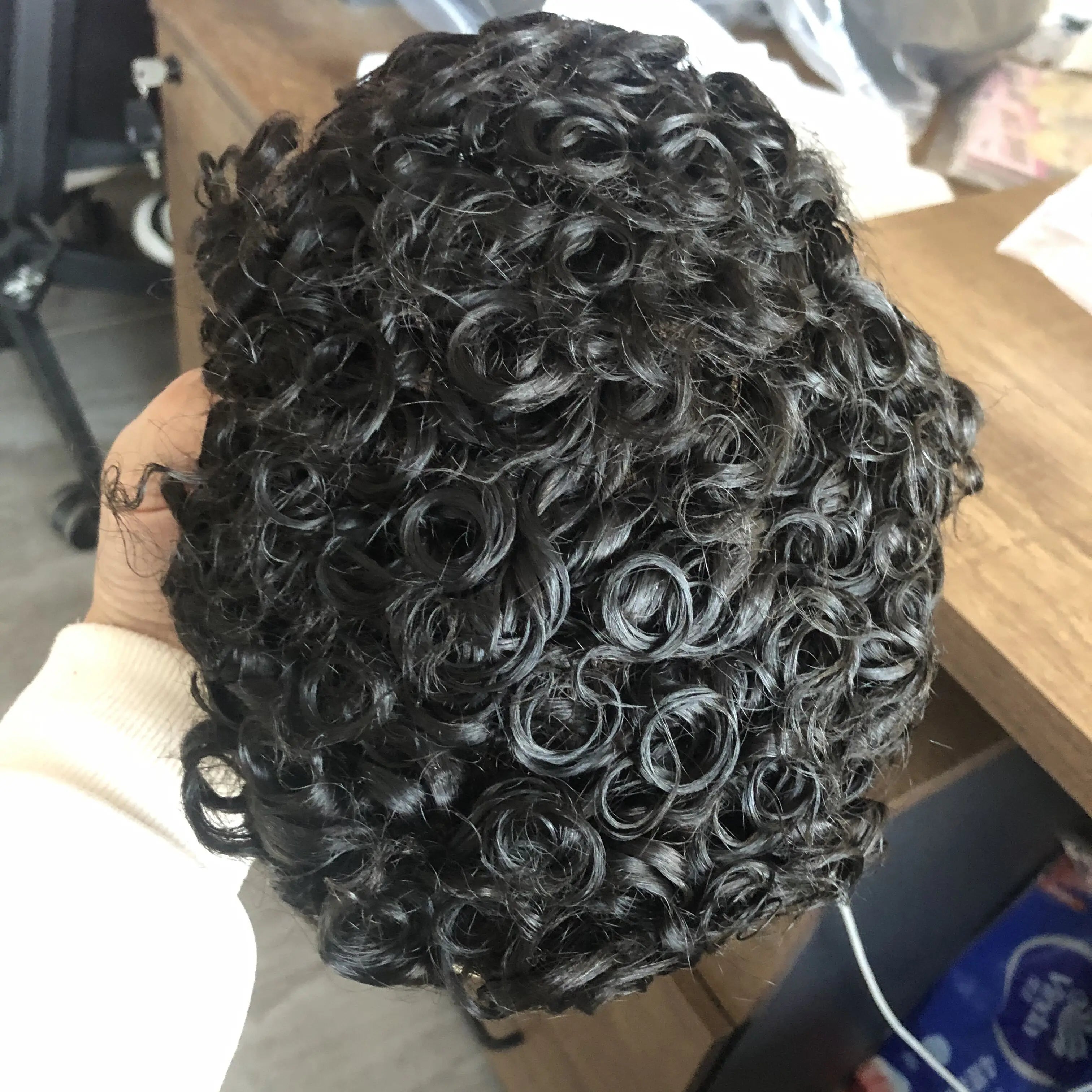 Men's Wigs Human Hair Super Durable Mono 20MM Curly Toupee Men Capillary Prosthesis Hair Unit Replacement System Pieces For Male