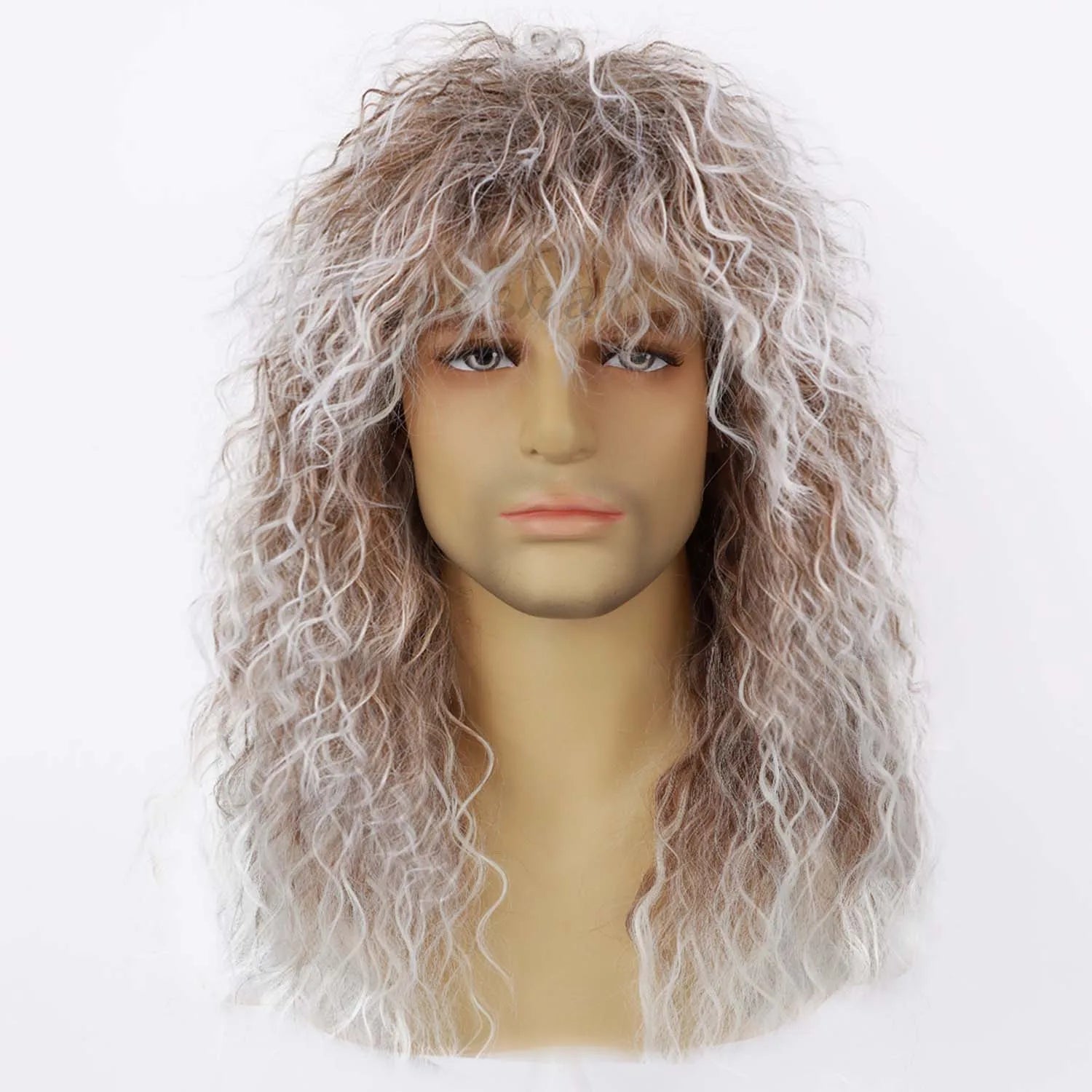 80s Rocker Synthetic Wigs for Men Mullet Wig Long Curly Hair Wig Kiss Wig Perfect for Halloween Cosplay DIY Themed Costume Party