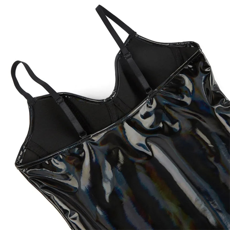 PU Leather Bodysuits Shapewear for Women Body Shaper Seamless Tummy Control No Pad Bra Push Up Corset Tank Top Underwear