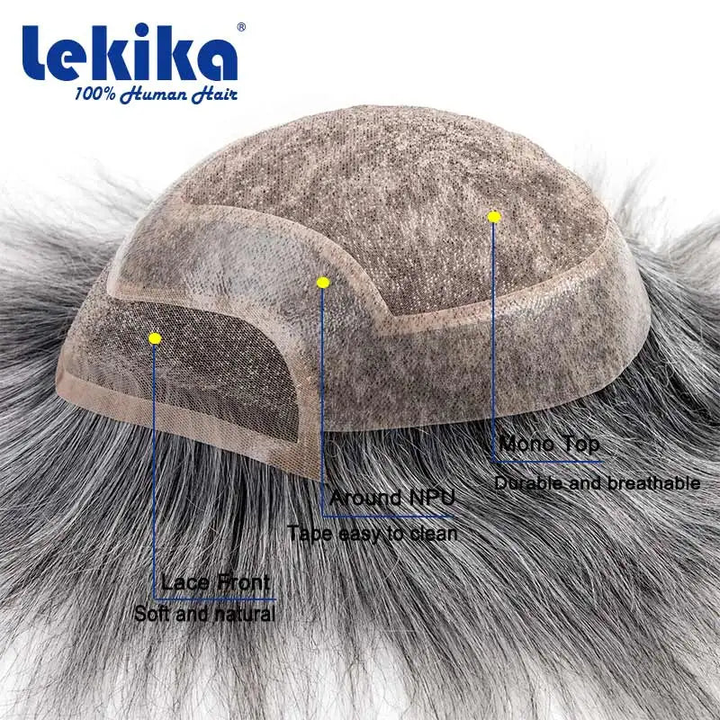 Men Wig Gray Hair Natural Haline Lace Front with Mono Top 6" Men's Capillary Prothesis Durable Toupee Men Wigs For Man