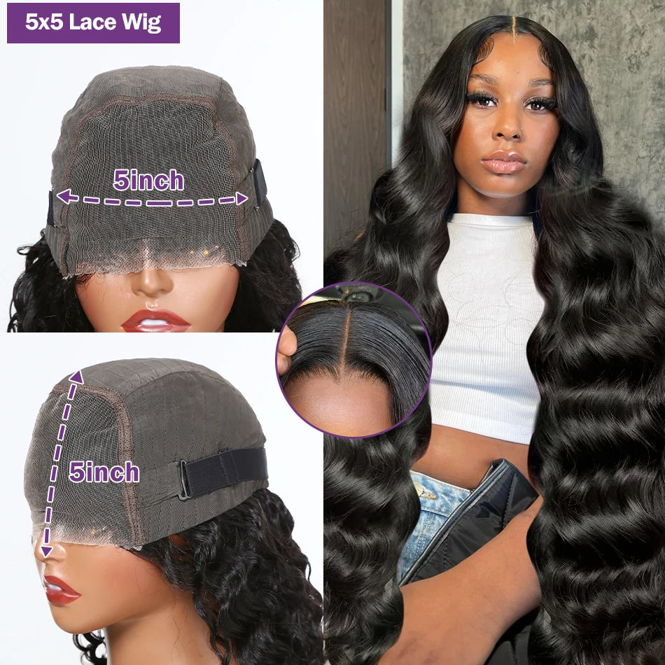 Glueless Body wave Brazilian Human Hairs(5X5 included)