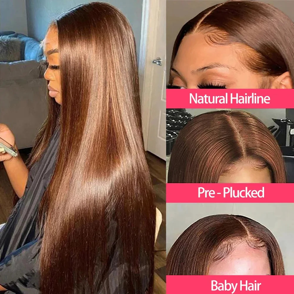 Wear Go Glueless Wig Preplucked Chocolate Brown #4 Dark Brown Straight Human Hair Wigs Ready To Go HD Lace Front Human Hair Wigs
