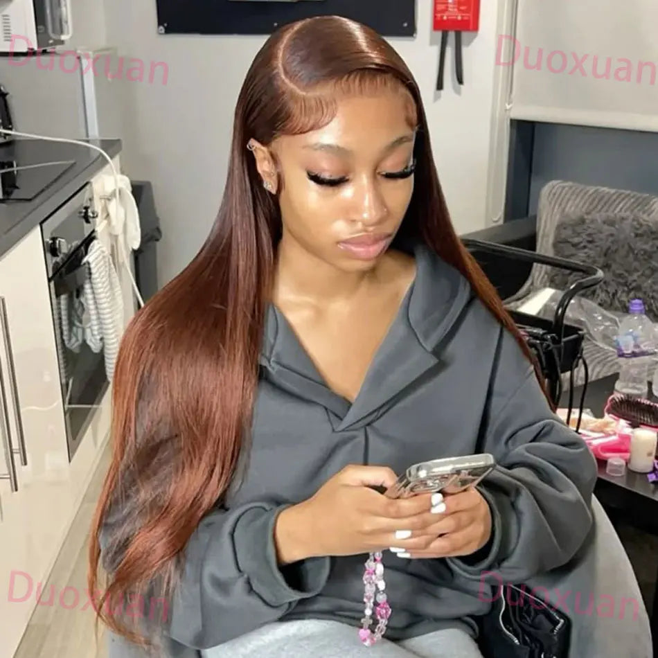 #4 Chocolate Brown Human Hair Wig 13x4 13x6 Hd Lace Frontal Wigs Pre Plucked 200% Density Straight Brown Human Hair Wig
