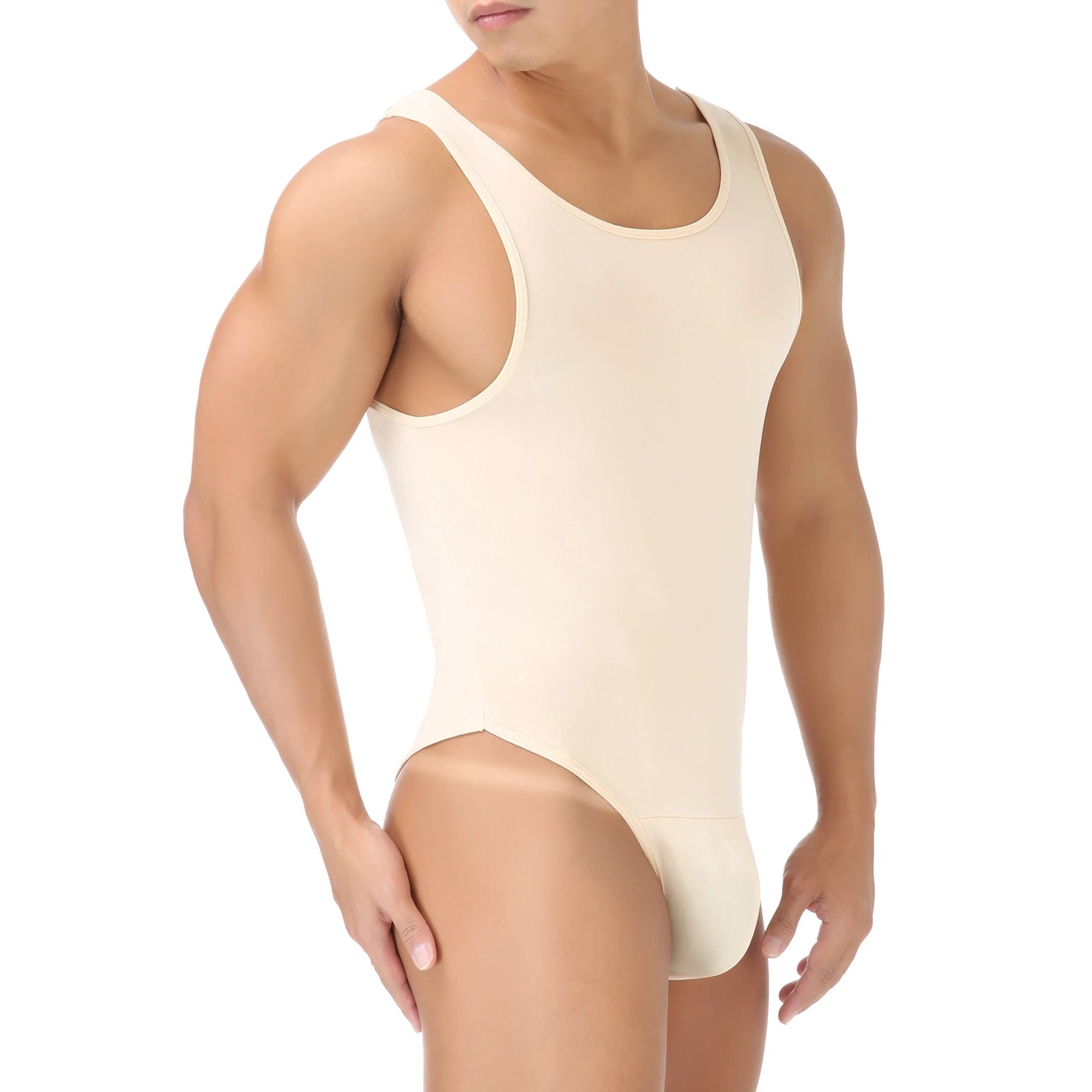 Men Shapewear Bodysuit Tummy Control Sexy Leotard Jock Strap Slimming Sleeveless Open Buttocks One-Piece Undershirt Shaper