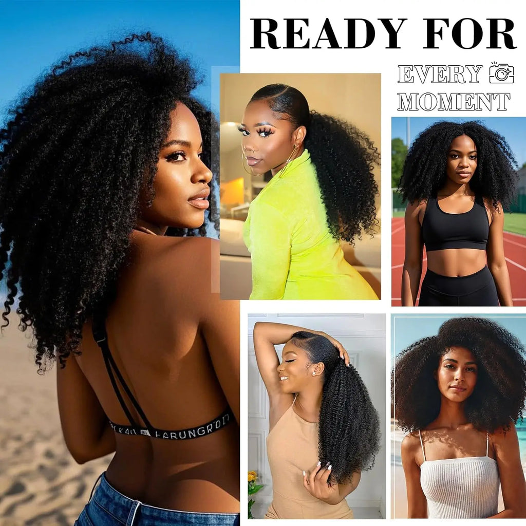 3 In 1 Half Wig Human Hair With Drawstring Kinky Straight Half Wig Ready To Go Comfortable Fit No Glue Needed Natural Hairline