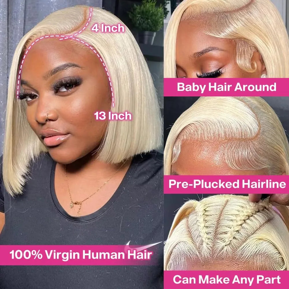 613 Blonde Bob Wig Human Hair 200% Density Straight Bob Wig Human Hair 13x4 HD Lace Frontal Wigs 100% Real Brazilian Human Hair