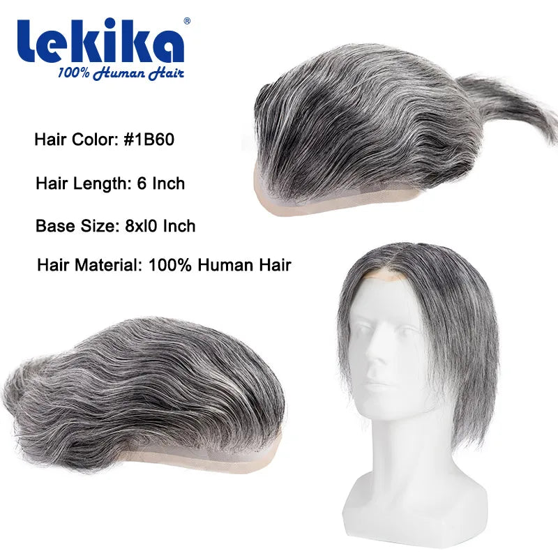 Men Wig Gray Hair Natural Haline Lace Front with Mono Top 6" Men's Capillary Prothesis Durable Toupee Men Wigs For Man