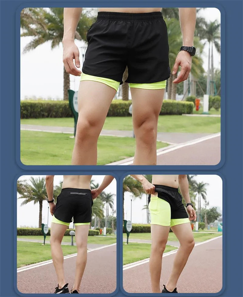 2025 Sport Shorts Men Sportswear Double-deck Training Short Pant Summer 2 In 1 Beach Homme Clothing Jogging Gym Running Shorts