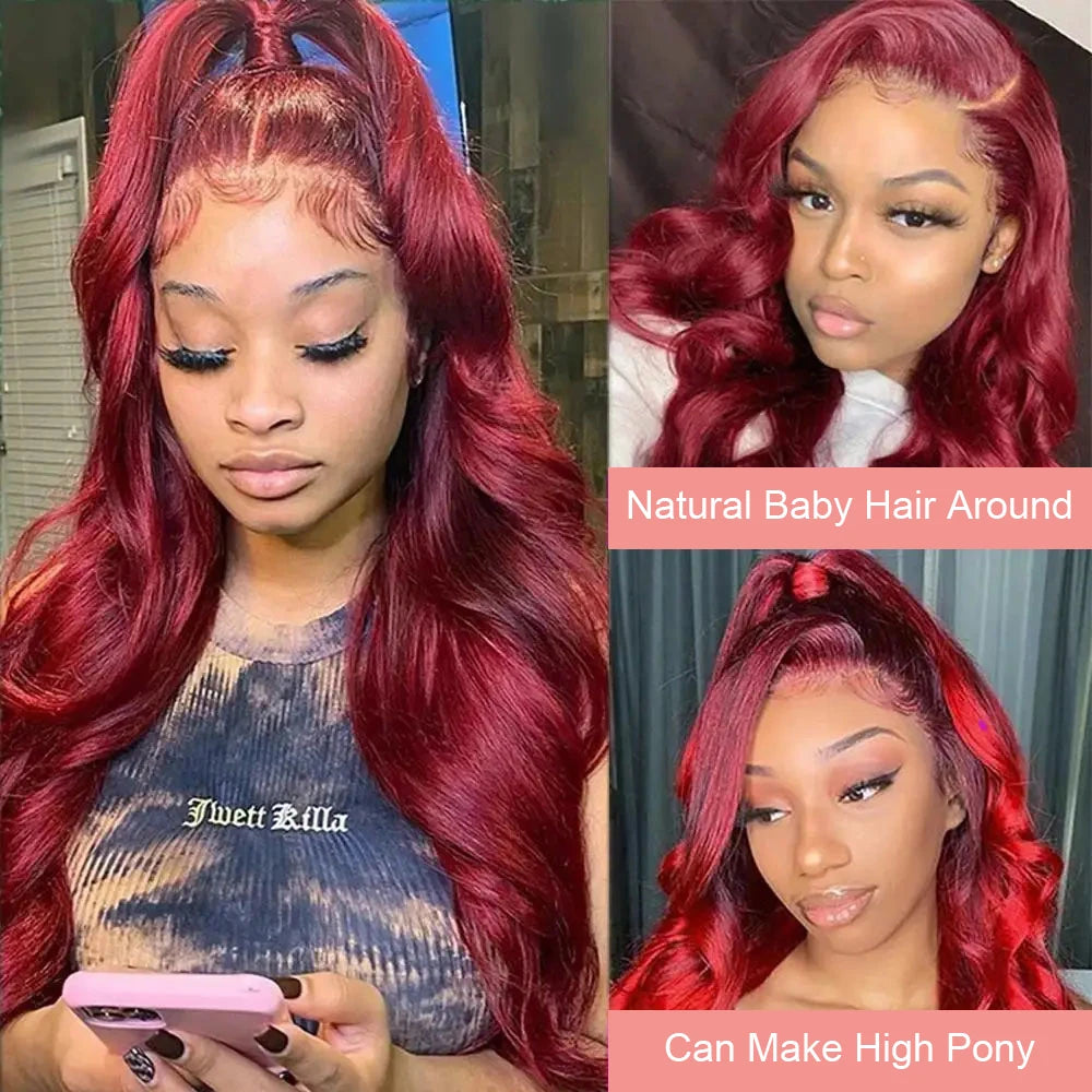 99j Burgundy 13x6 Hd Lace Frontal Human Hair Wigs Transparent Colored Body Wave Red Lace Front Wig 4x4 5x5 Closure Wig For Women