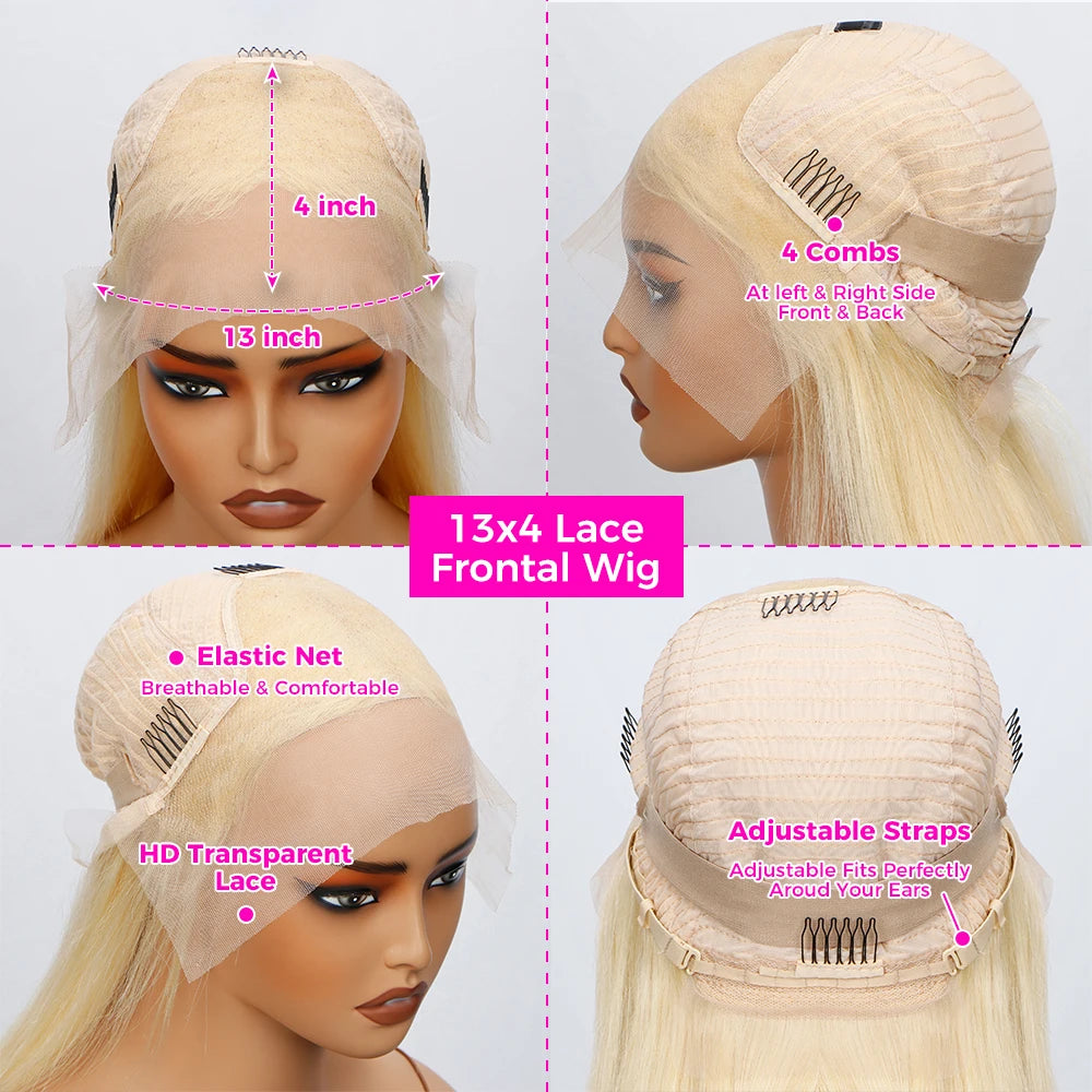 613 Blonde Bob Wig Human Hair 200% Density Straight Bob Wig Human Hair 13x4 HD Lace Frontal Wigs 100% Real Brazilian Human Hair
