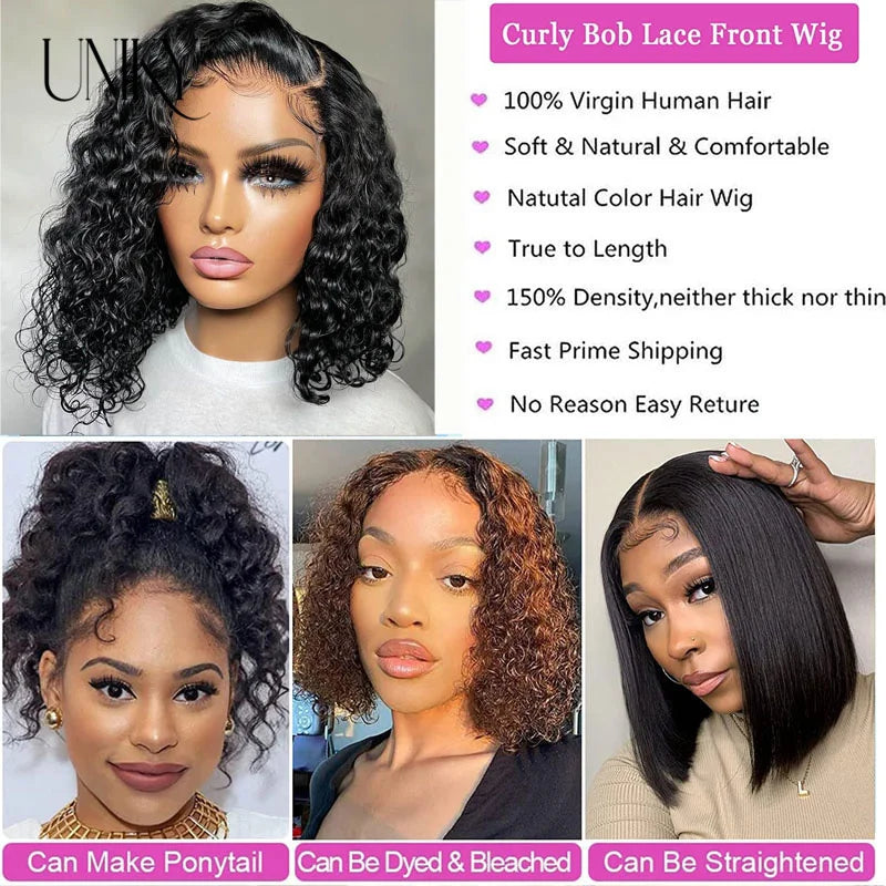 Kinky Curly Human Hair Bob Wig Water Lace Front original Human Hair Wigs For Women PrePlucked Brazilian 13x4 Lace Frontal Wig