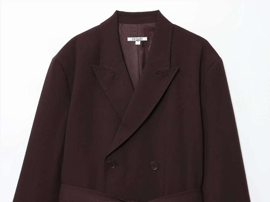 Fashion 2025 Autumn Women Blazer Coats With Belt Elegant Notched Double Breasted Causal Jackets Chic Loose Solid OL Outwear