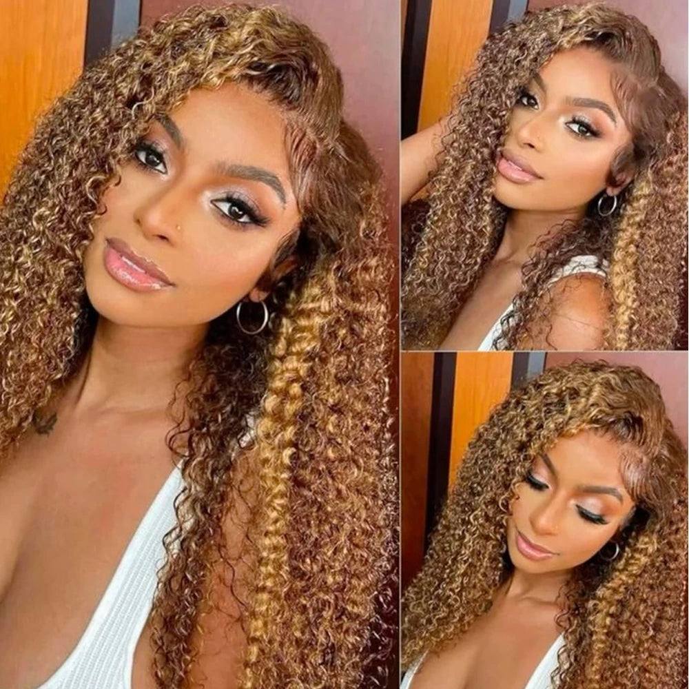 Highlight Curly Human Hair 13X4 Lace Front Wigs Human Hair 200 Density Pre Plucked Wig Water Wave Human Hair Wig For Black Women