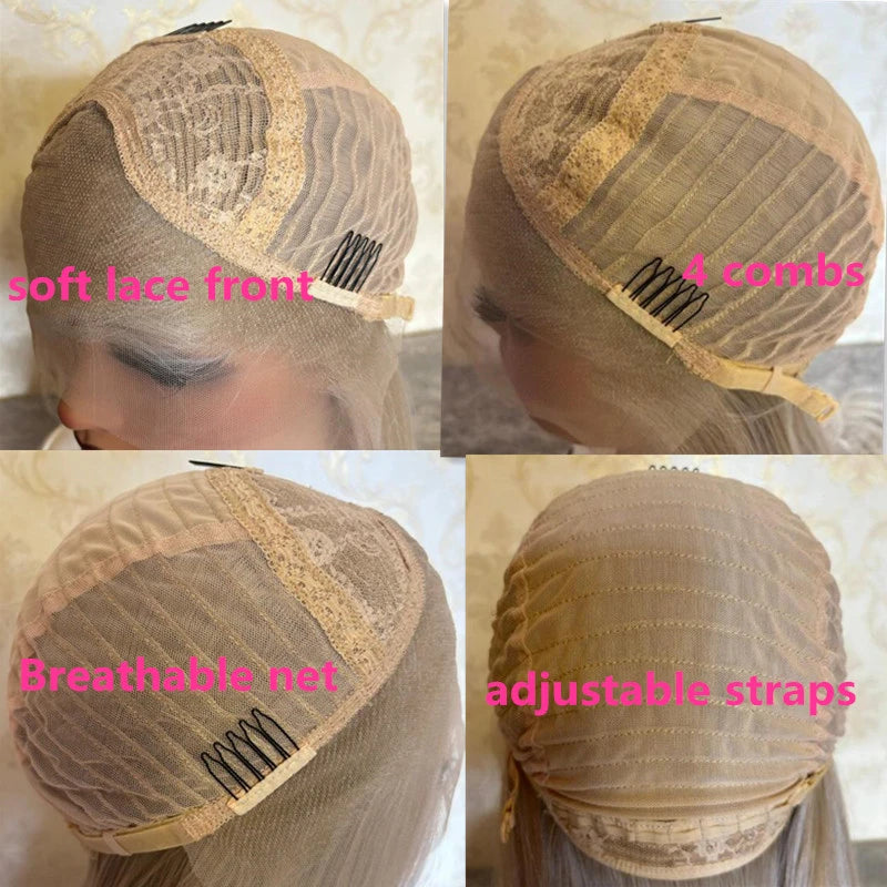 Natural Wave Lace Front Wig Golden Blonde Highlights Synthetic mixed Human Hair Wig Cheap Wigs on clearance Glueless WEar and Go