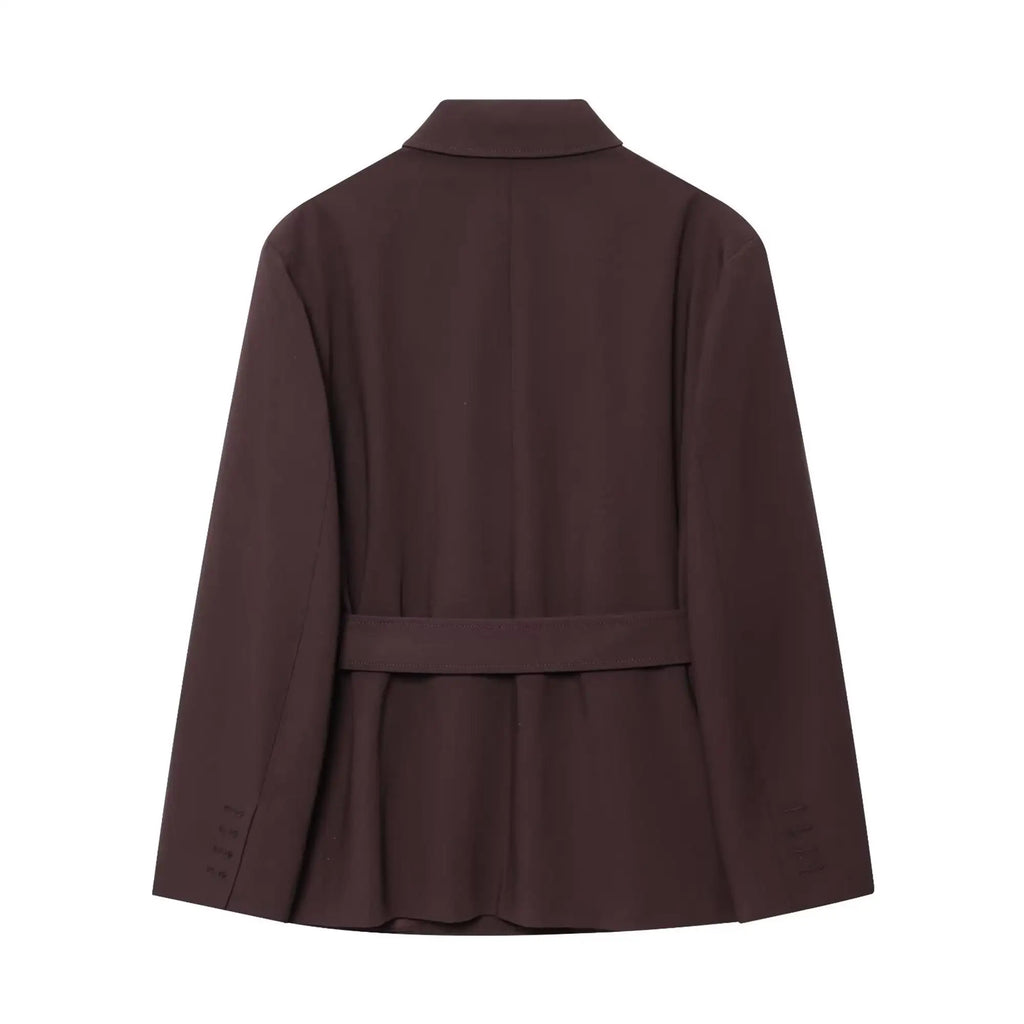 Fashion 2025 Autumn Women Blazer Coats With Belt Elegant Notched Double Breasted Causal Jackets Chic Loose Solid OL Outwear