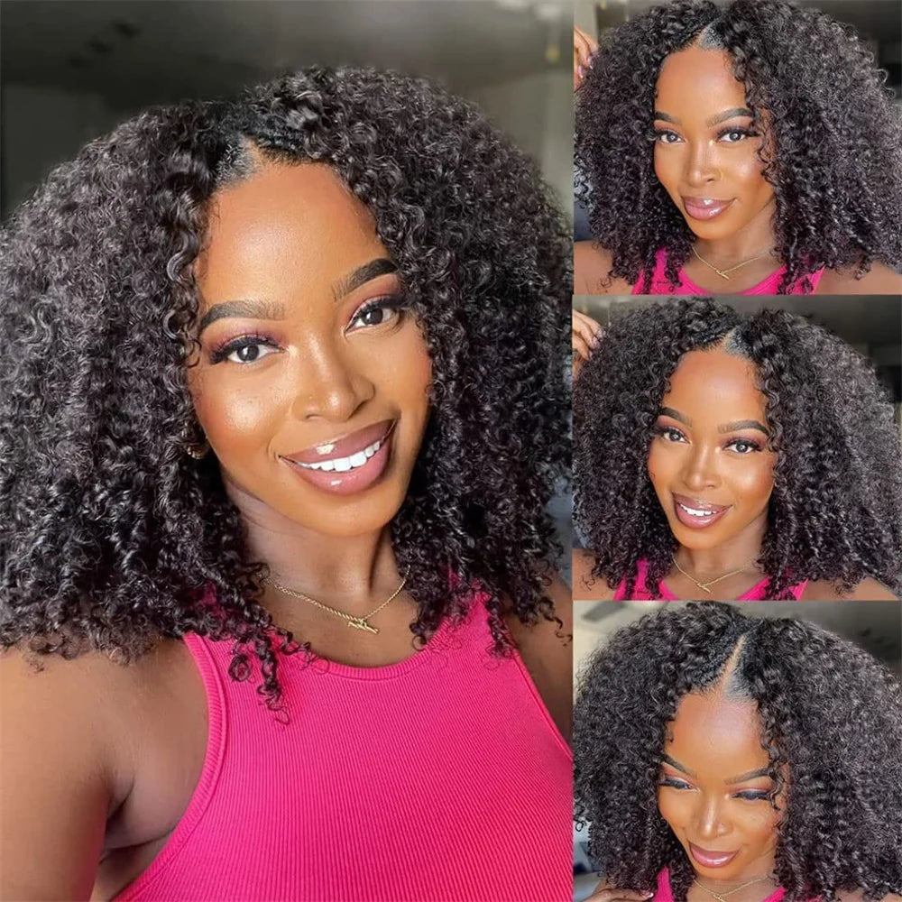 V Part Wig Human Hair No Leave Out Malaysian Afro Kinky Curly Human Hair Full Machine Made Wigs For Women 10-24 inch