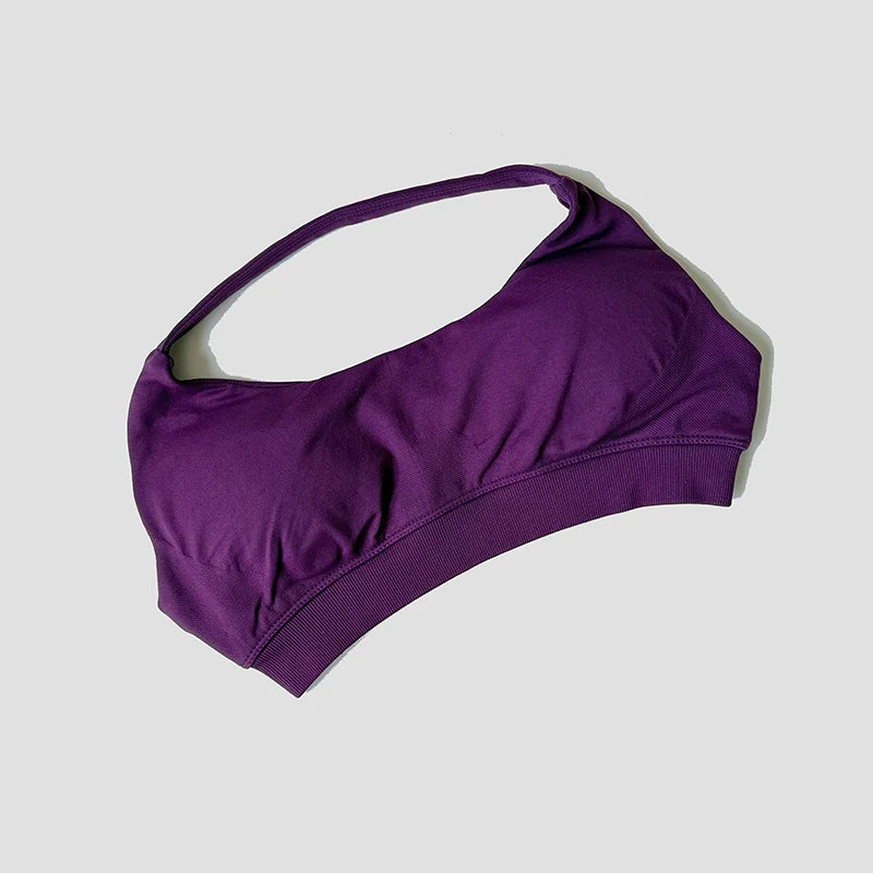 Sports Bra Women Shockproof Seamless Halter Top High Support Push-up Open Back Gym Wear Fitness Workout Underwear