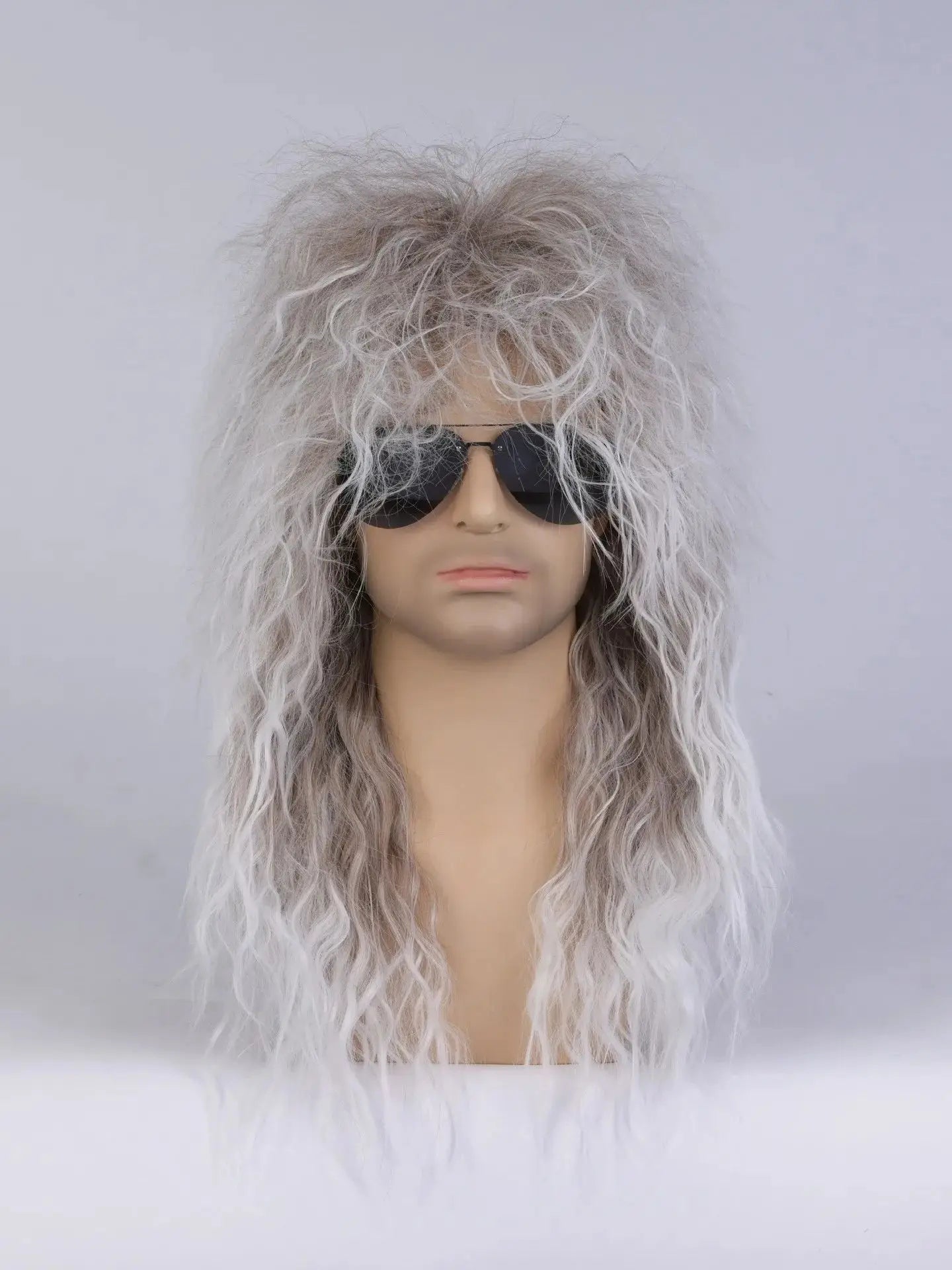 80s Rocker Synthetic Wigs for Men Mullet Wig Long Curly Hair Wig Kiss Wig Perfect for Halloween Cosplay DIY Themed Costume Party