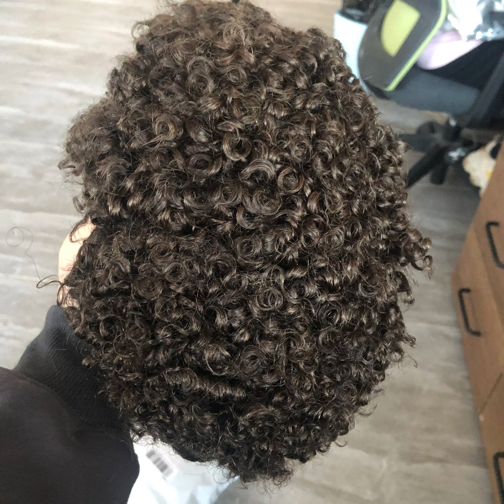 Men's Wigs Human Hair Super Durable Mono 20MM Curly Toupee Men Capillary Prosthesis Hair Unit Replacement System Pieces For Male