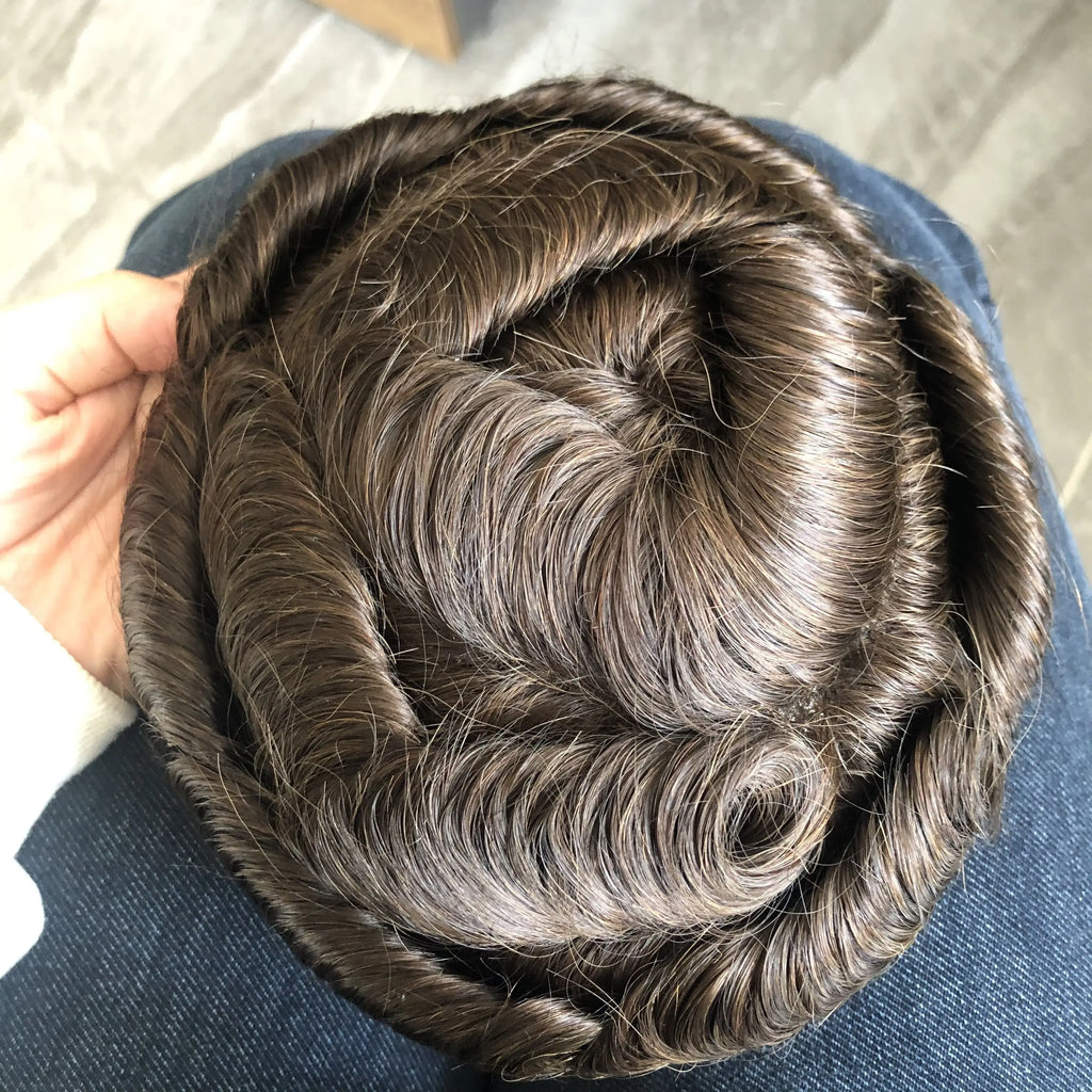 Men's Wigs Human Hair Super Durable Mono 20MM Curly Toupee Men Capillary Prosthesis Hair Unit Replacement System Pieces For Male