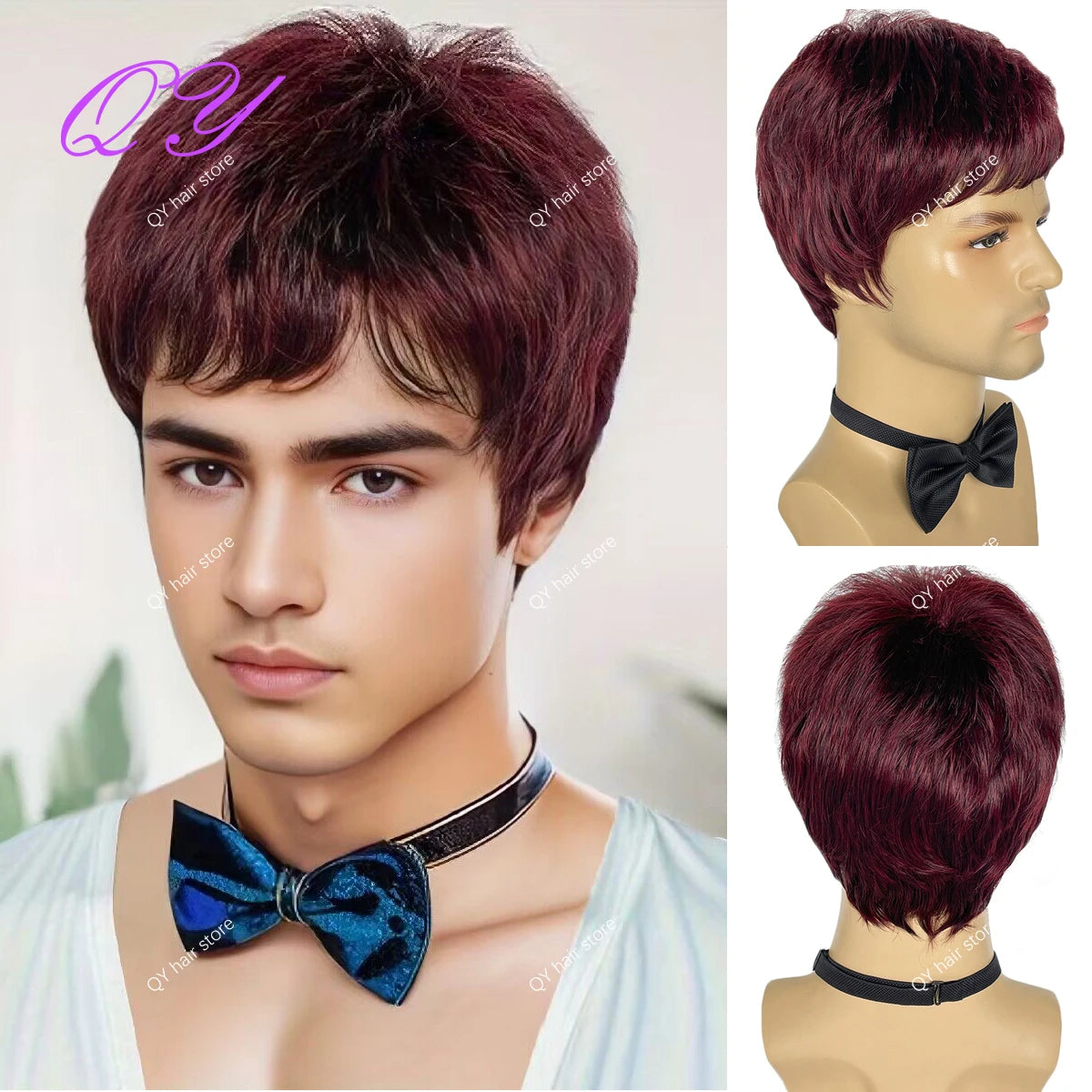Men's synthetic wig brown (# 4) short curly hair men's wig fashion style adjustable size breathable wig men's 2023